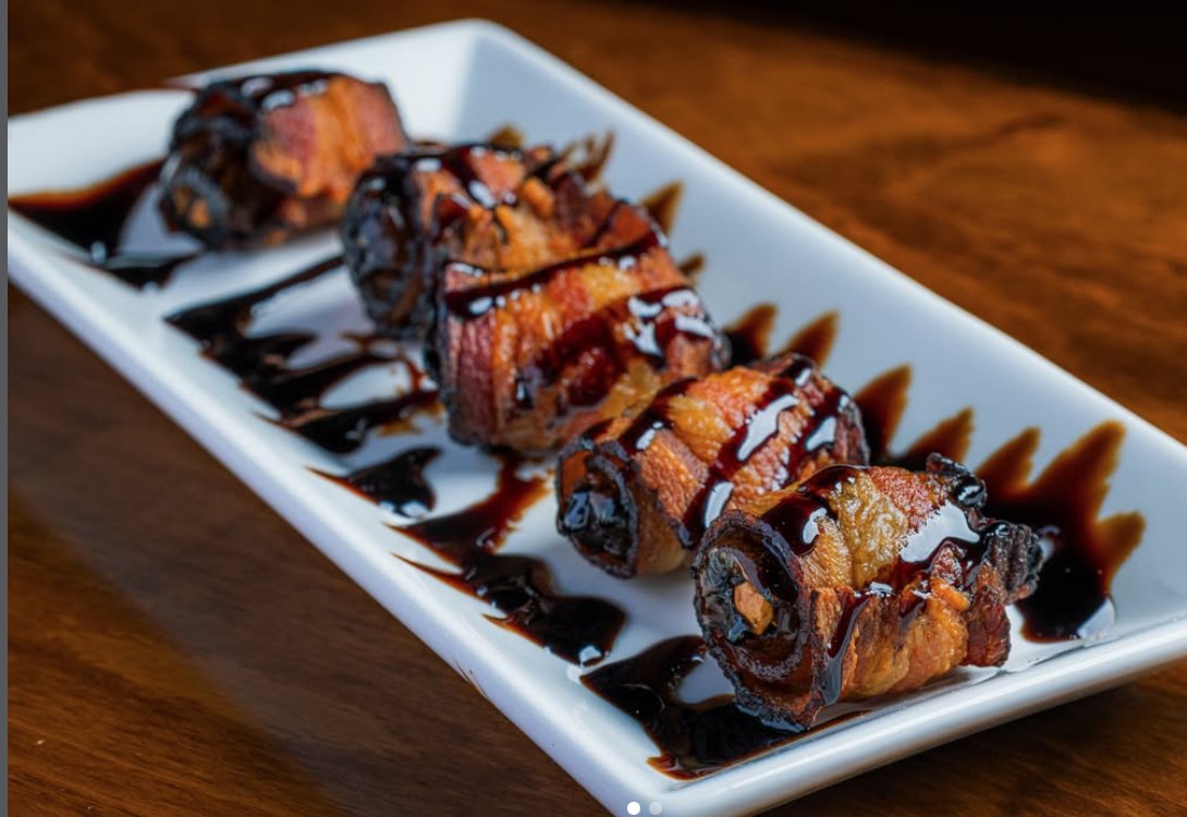 Bacon-wrapped dates with balsamic glaze